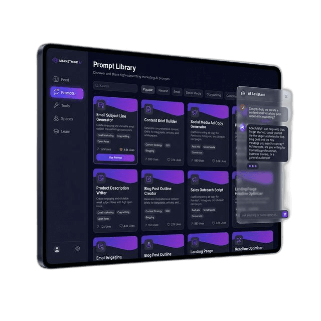 AI Marketing Collective platform — Prompt Library with AI assistant panel